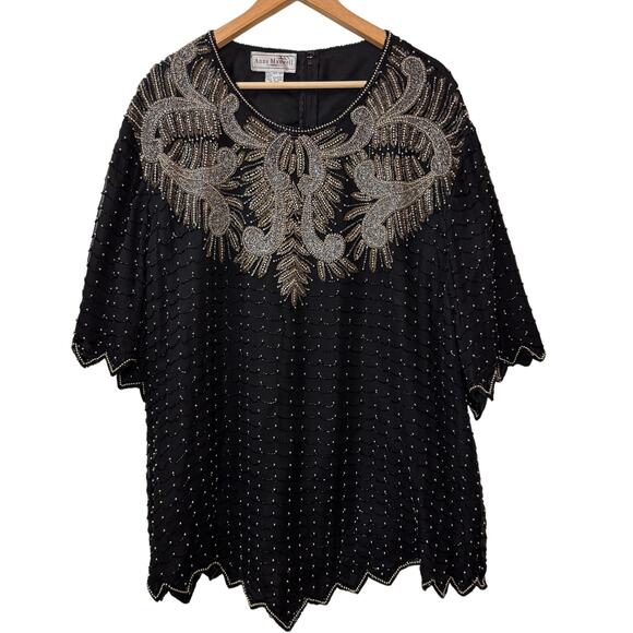 VINTAGE 100% Silk Beaded Blouse Womens 4X Embellished Avant Garde Glam Resort - Picture 1 of 11